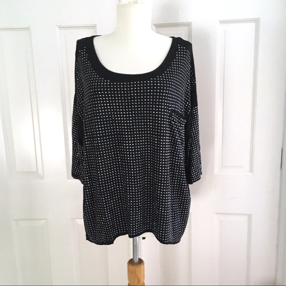 Moon Collection Black Studded Dolman Sleeve Top